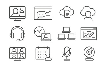 Digital communication icons set with cloud and conferencing symbols