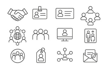 Grey business icons on brushed metal background for networking and communication