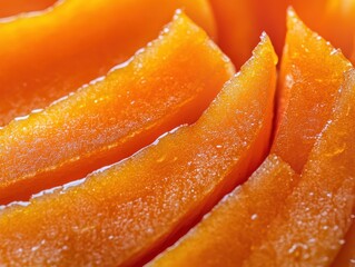 Macro Shot of Glistening Orange Carrot Slice, Highlighting Intricate Texture and Cross Section Details