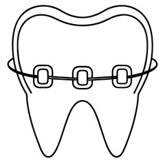 Tooth with braces in simple line art style