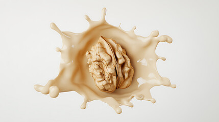 Fototapeta premium A ripe walnut bursts with flavor, enveloped in a swirl of smooth creaminess, creating a visually striking and appetizing moment.