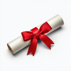 Scroll tied with red ribbon bow on white background