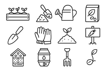 Garden tools and icons for planting and farming