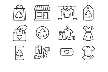 Sustainable retail icons: eco-friendly fashion and recycling symbols