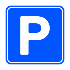 Parking symbol or parking sign. Parking traffic sign on white background. "Parking" traffic sign vector illustration.	Letter P on a blue background.
