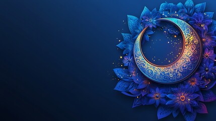 Decorative crescent moon with floral design