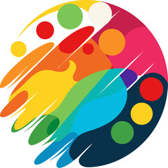 Abstract vibrant color burst design featuring layered shapes and circles suitable for artistic and modern visual communication