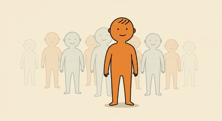 An orange figure stands out among light gray silhouettes, highlighting individuality and diversity