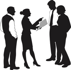 Business team examining documents in a presentation depicting discussions and silhouettes for professional settings