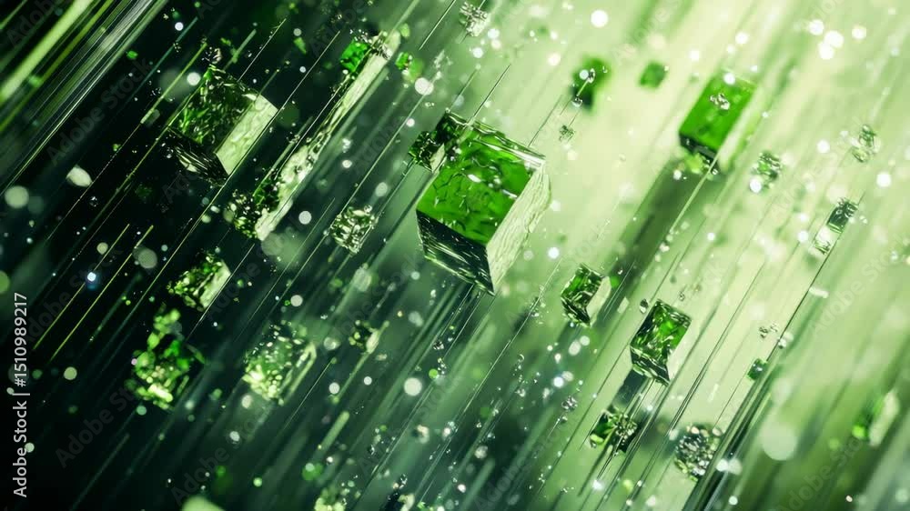 Poster digital glittering and sparkling shards with green and silver colors, suitable as background or text