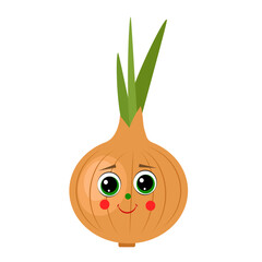 Onion with face on white background
