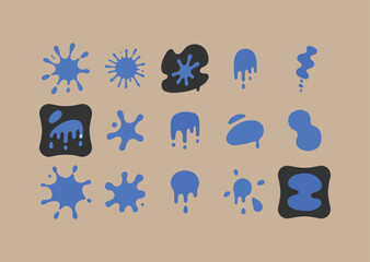 Collection of Blue and Black Ink Splatters on a Tan Background for Graphic Design and Creative Projects Vector Illustration