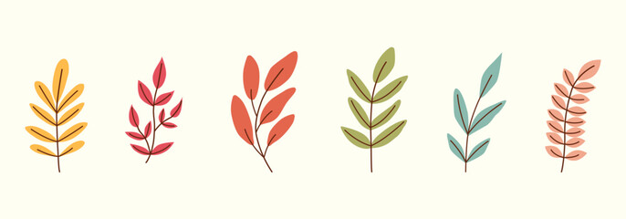 Vector set of autumn leaf branch. Botanical hand drawn design elements. Vector illustration