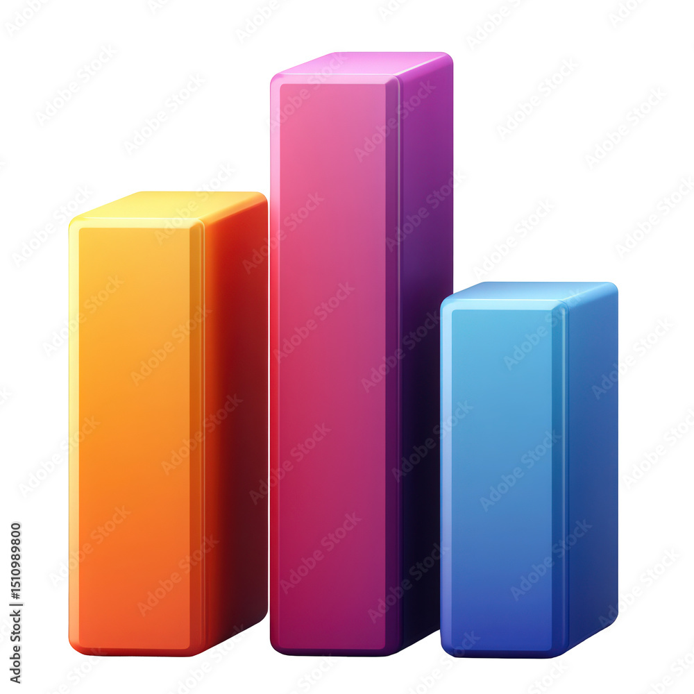 Poster vibrant 3d bar chart illustration with gradient colors for data visualization