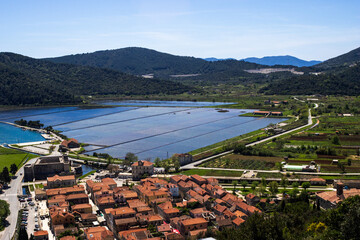 Panoramic view of the oyster beds in Ston, Croatia. Destination exotic tourist