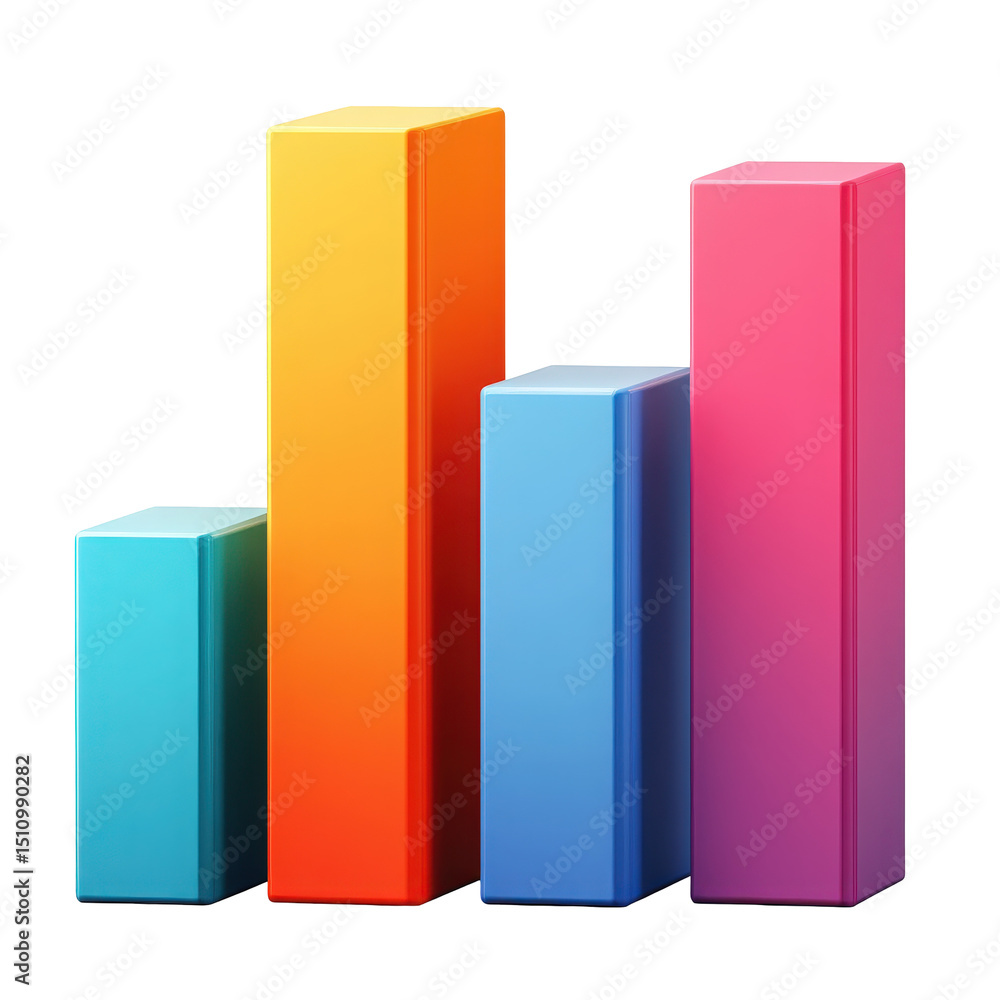Poster colorful 3d bar chart illustration representing growth and statistical data analysis