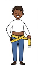 Person happily holds measuring tape around waist, promoting fitness and health awareness joyfully