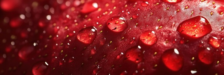 Captivating close-up of a vibrant strawberry adorned with glistening water droplets
