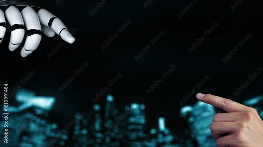 Poster futuristic robot artificial intelligence enlightening ai technology development and machine learning