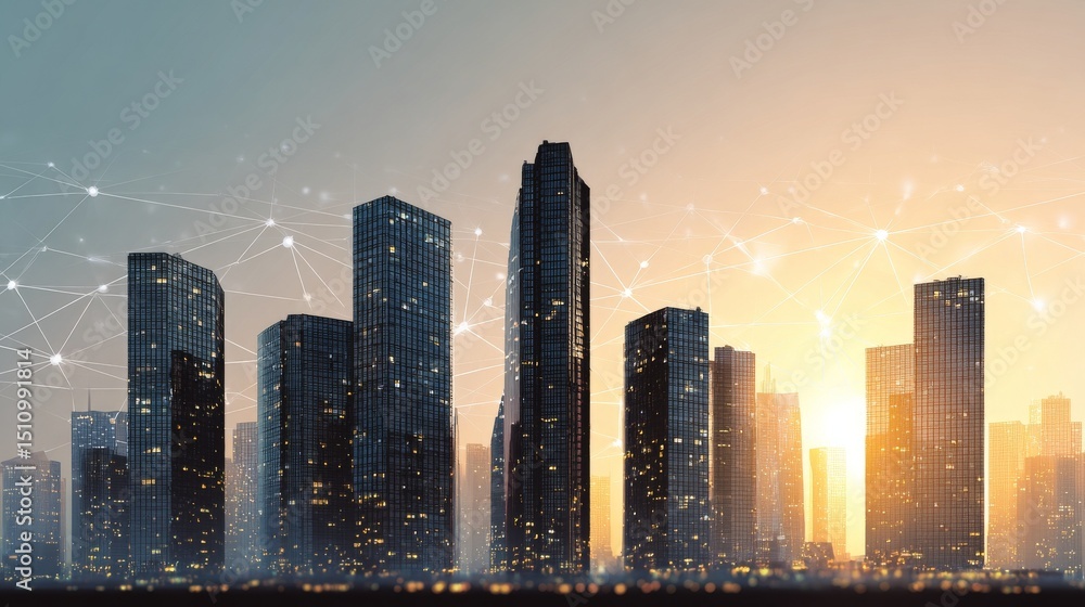 Poster a smart digital city with a 5g wireless network is conceptualized in an imaginative visual, featurin