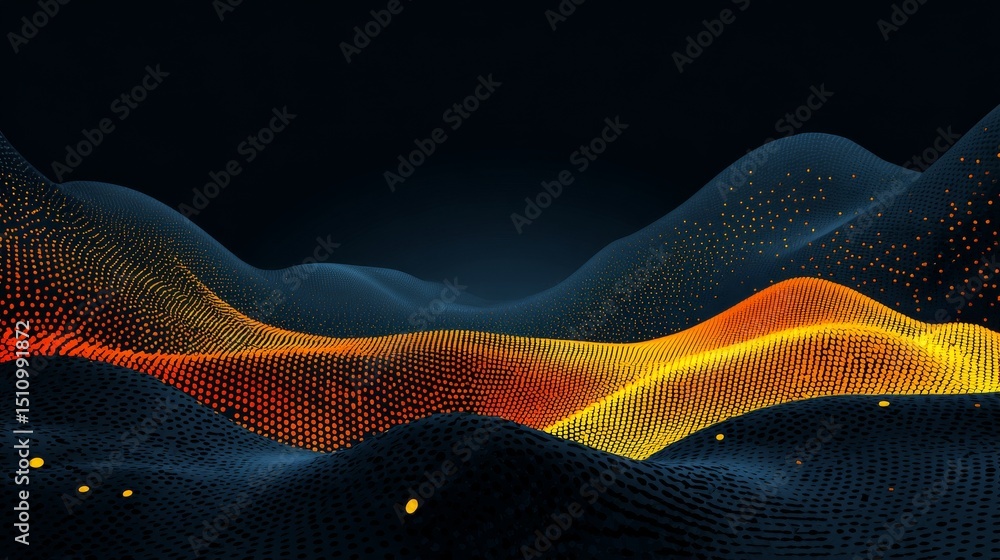 Aufkleber Cyber big data flow and blockchain data fields are interconnected through network lines in a stream, symbolizing the concept of AI technology and digital communication in a 3D illustration with music