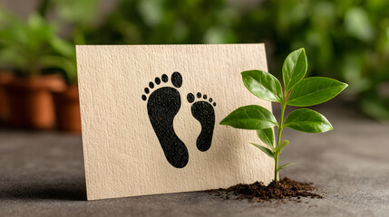 Concept of environmental footprint and growth of a new plant in soil, symbolizing eco-friendly living and sustainable development