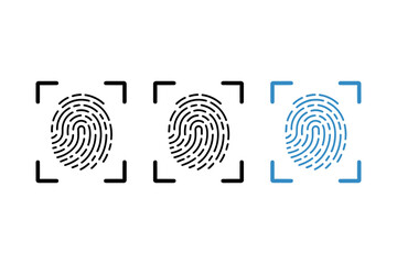 Vector Illustration of Three Fingerprint Scanning Icons with Modern Design