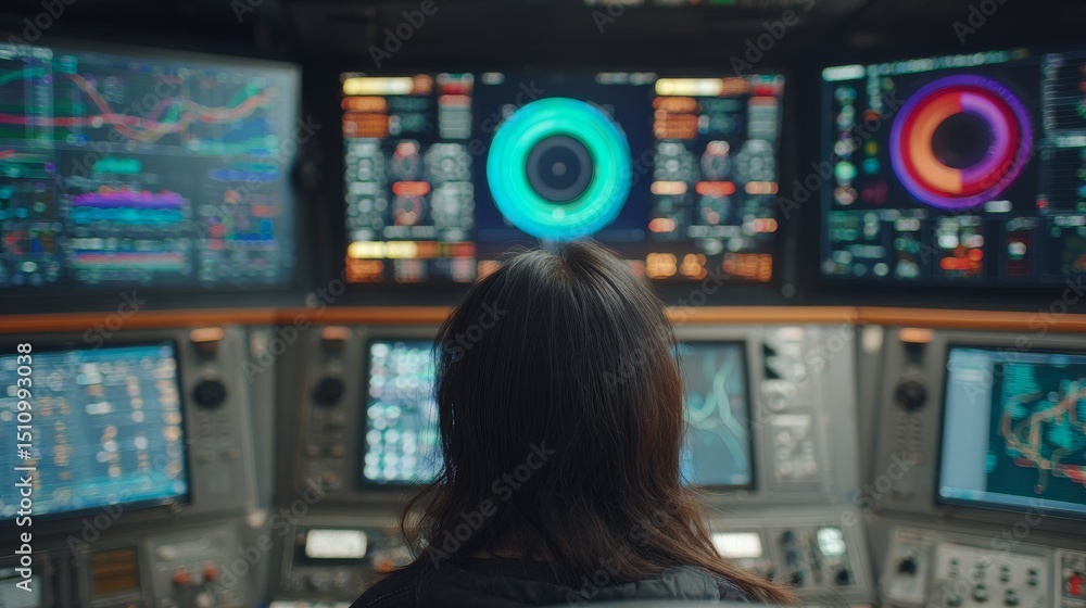 Aufkleber the system control room is where a technical operator stands to monitor multiple displays with graph