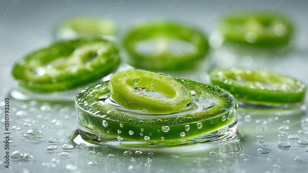 Poster a macro shot of a jar full of brined cucumbers, featuring condensation droplets both inside and outs