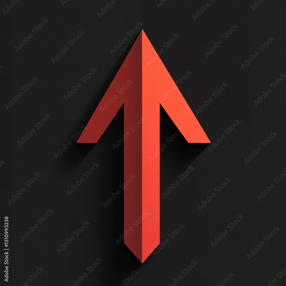 Poster vibrant three-dimensional red arrow icon with shadow, signifying upward and downward direction in bo