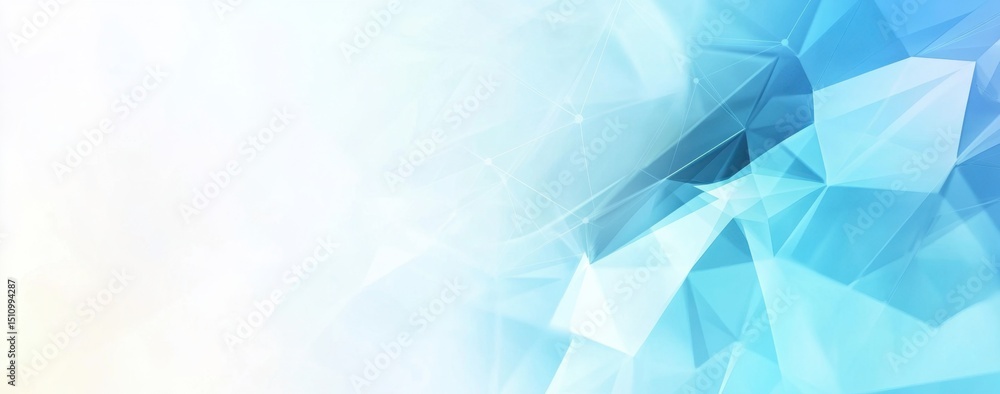 Poster abstract technology background with a light blue gradient and white polygonal network lines on the r