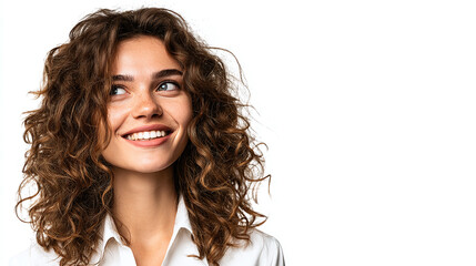portrait of a young woman isolated against white background smiling