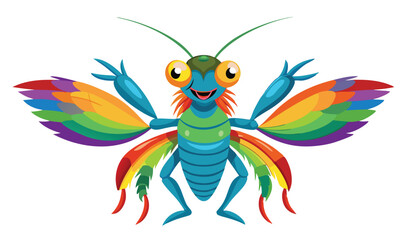 Fototapeta premium Cheerful rainbow mantis insect cartoon illustration
