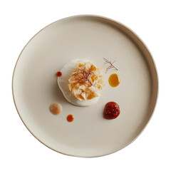 Elegant dessert with intricate crisp and saffron threads