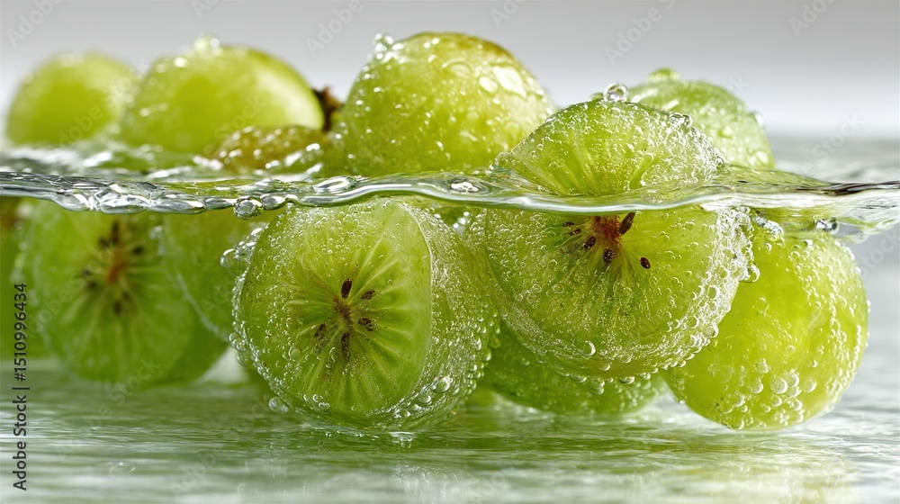 Aufkleber a close-up of several kiwis with water splashing on top and bottom of them