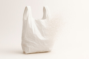 A plastic bag that crumbles into small particles. Space for text.