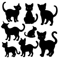 Black Cat Silhouettes Collection: A stylish collection of black cat silhouettes in various poses, perfect for design projects or Halloween themes.