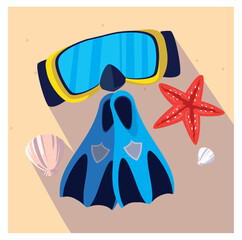 Vector Illustration: Diving Gear and Beach Treasures