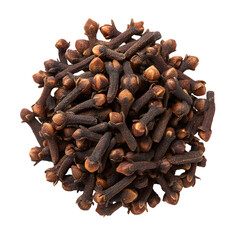 Obraz premium Pile of aromatic brown cloves, a fragrant spice used in cooking, isolated on transparent background