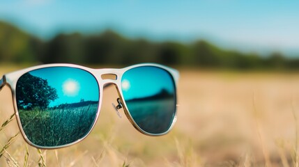 A pair of sunglasses with a blue tint