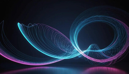 Abstract brainwave pulses rendered as spiraling lights and 3D curves, interactive data simulation