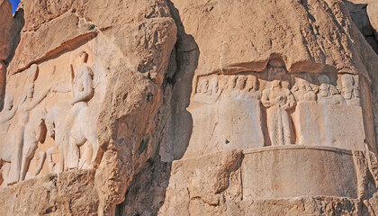 The Nagsh-e Rostam archaeological site in Shiraz, Iran, is a very old historical monumental tomb.