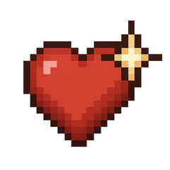 3D pixel heart made of red and black cubes pierced by an arrow
