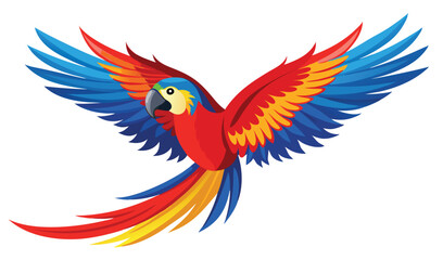 Fototapeta premium Vibrant scarlet macaw in flight with spread wings
