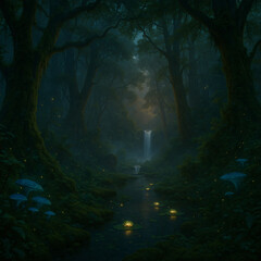 Golden dragon swimming in moonlit water