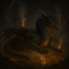 Golden dragon swimming in moonlit water