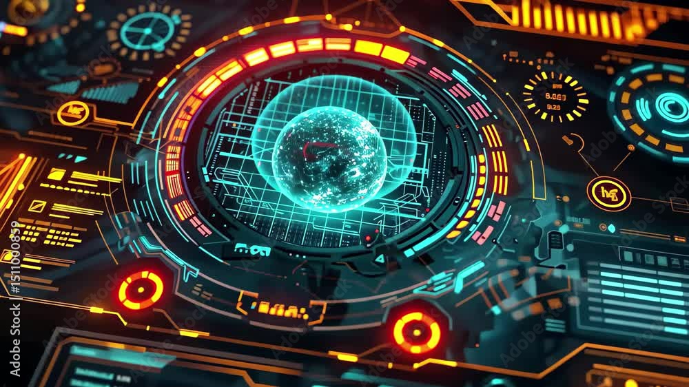Aufkleber Stunning 4K futuristic interface showcasing digital globe and high-tech patterns with glowing elements and data visualizations