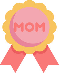 Pink and yellow badge celebrating mom with ribbons, symbolizing love and appreciation on mother's day, creating a warm and cheerful feeling.