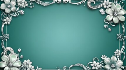 Teal background with silver floral frame