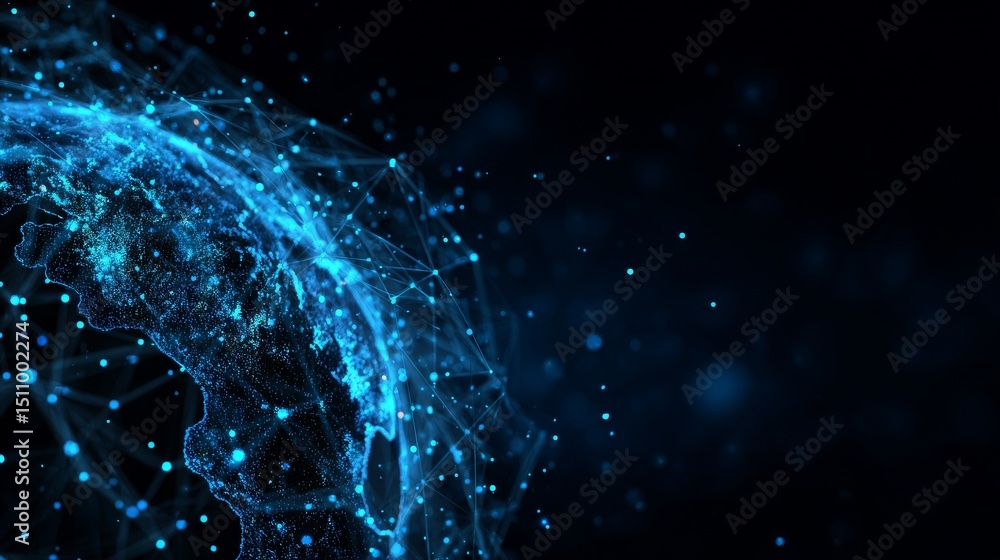 Poster the concept of a global world network in communication technology, featuring connection lines surrou